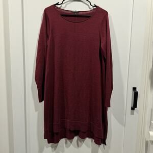 Eileen Fisher Merino Jersey Asymmetric Dress in Passion Flower Wool Medium Red